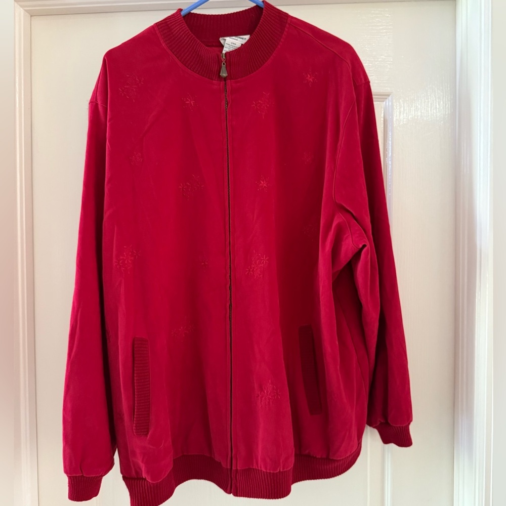 VTG Alfred Dunner Women 24W Christmas Snowflake Red Bomber Zip Jacket Pockets